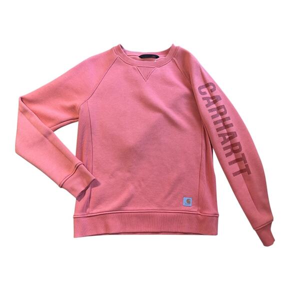 Carhartt Women Med Relaxed Fit Midweight Crewneck Logo sleeve Graphic Sweatshirt - Picture 9 of 9